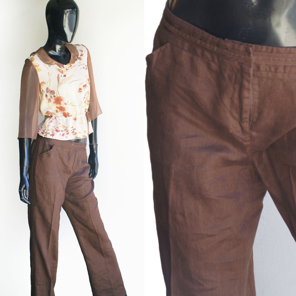 Vintage 80s Willi Smith Brown Linen Pants US Size
